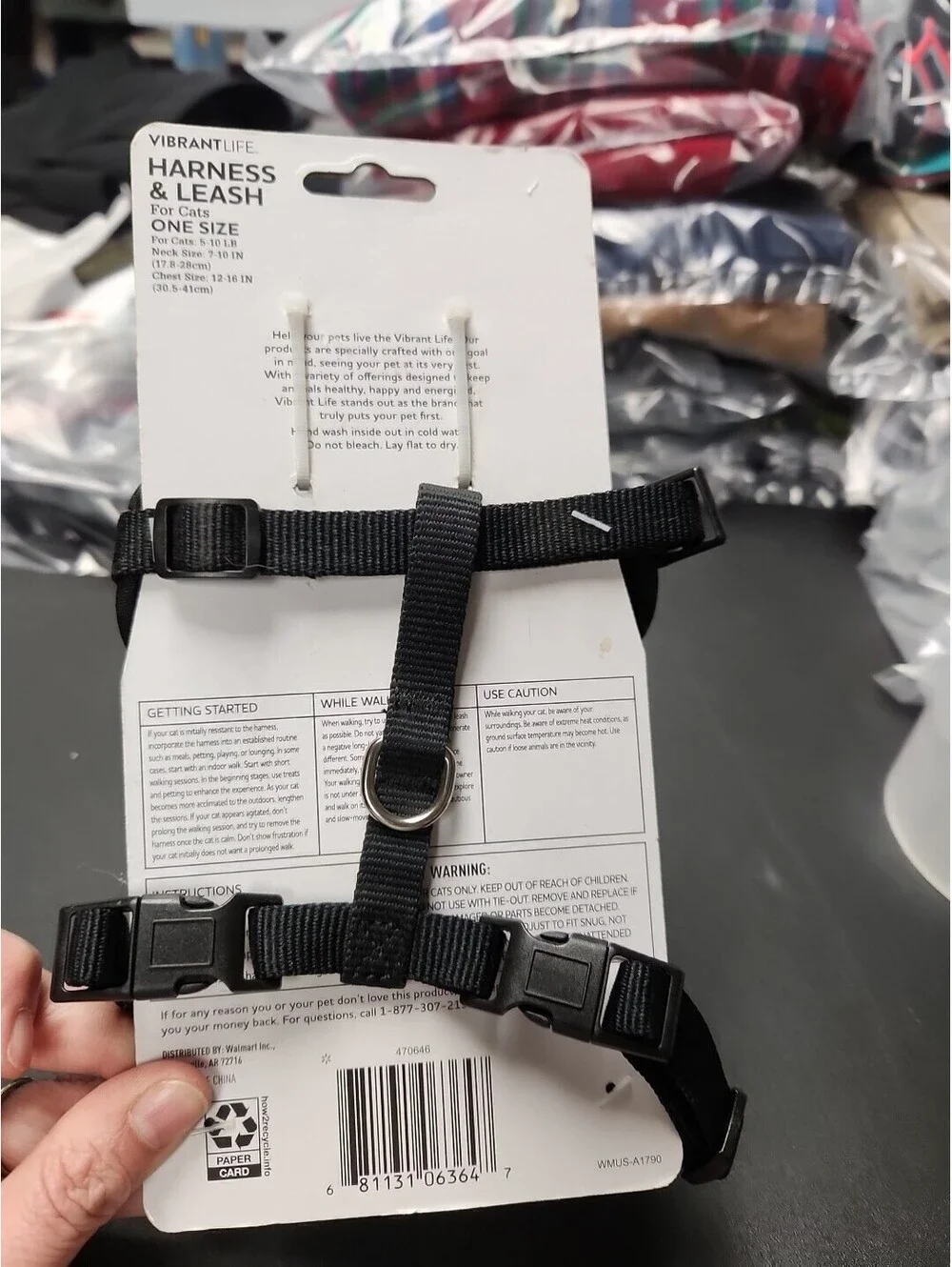 Vibrant Life Black Harness And Leash For Cats 5-10 Lbs One Size New